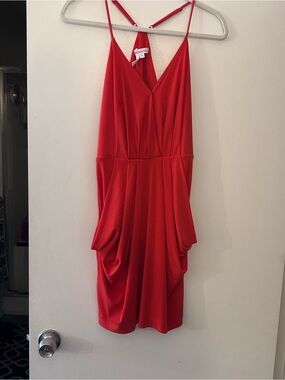 BCBGeneration Red Draped V-Neck Spaghetti Strap Mini Dress
